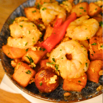 Salteado de Gambas y Chorizo